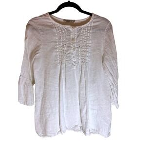 Valentina Naldi Made in Italy Linen Pintuck Button Front Blouse‎ Top M